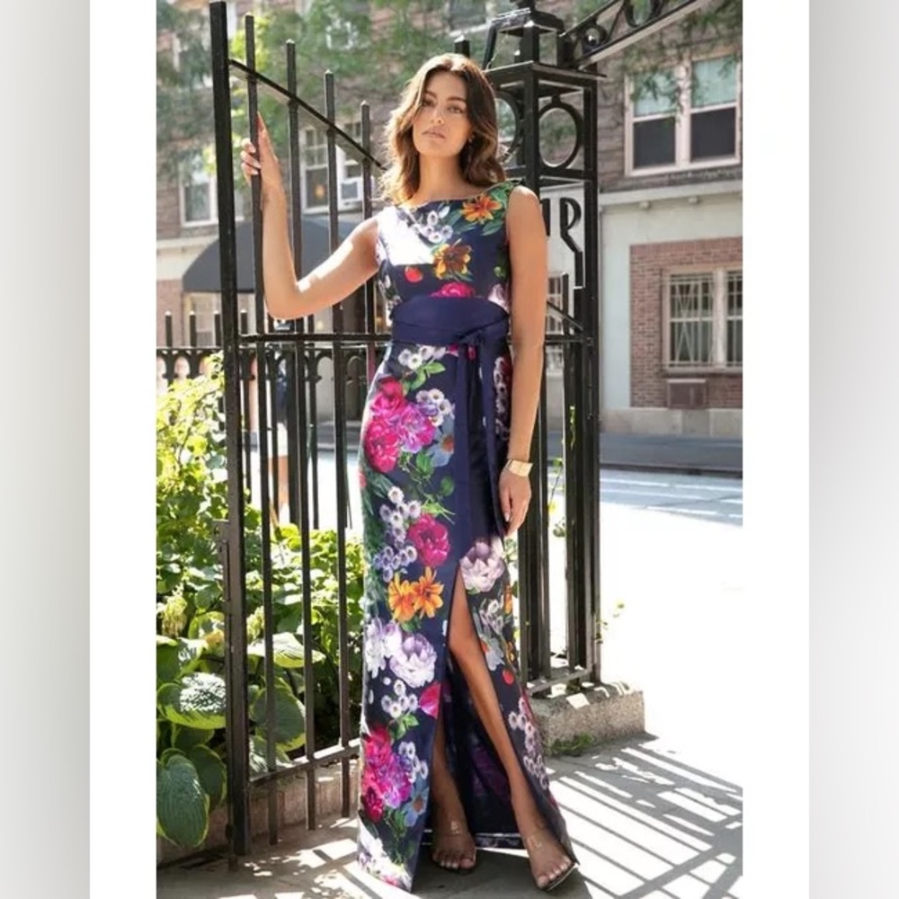 Kay Unger Floral Dress NWT Size 4 CARINA COLUMN Gown